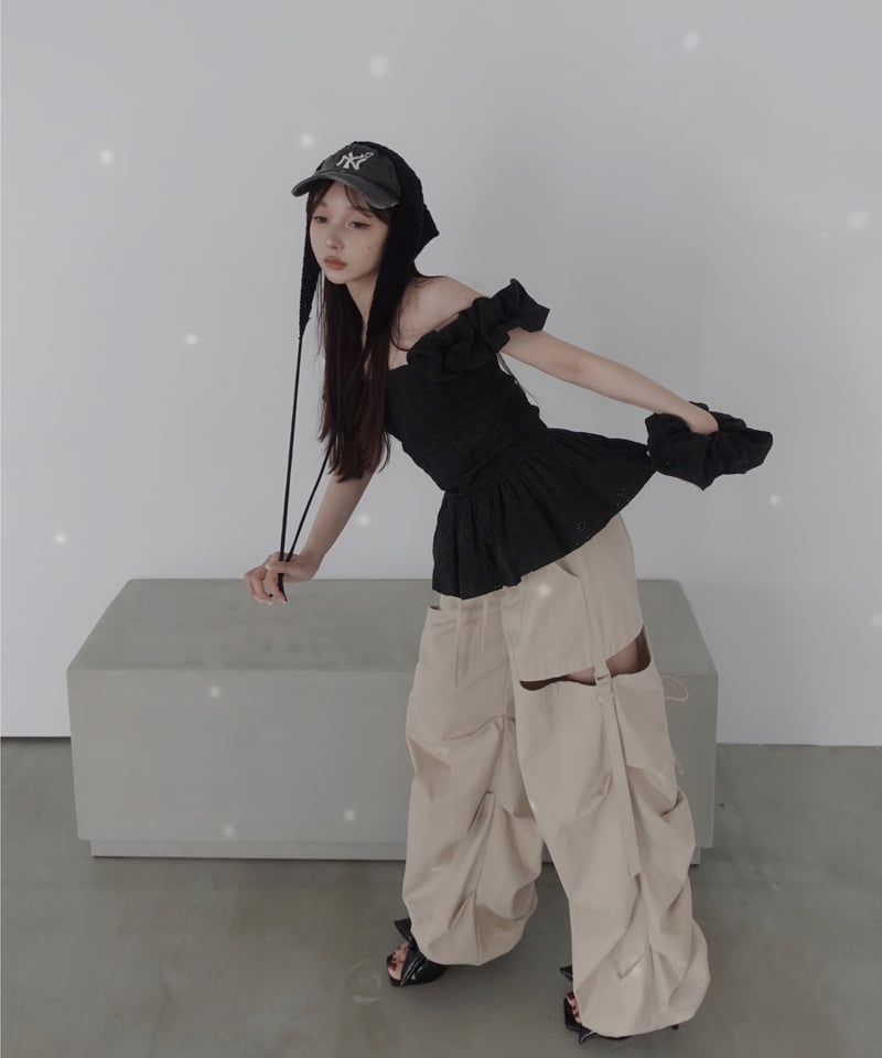 fiction tokyo コットンレーストップ+ビッグシュシュ Black】コットンレーストップ(+ビッグシュシュ）/ CottonLace