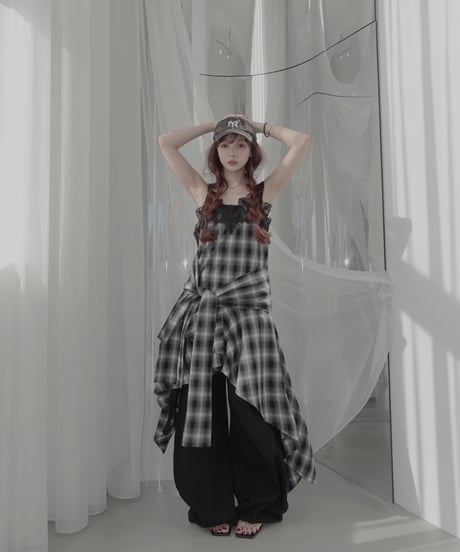【Black】レイヤードチェックワンピース / Layered Check Dress