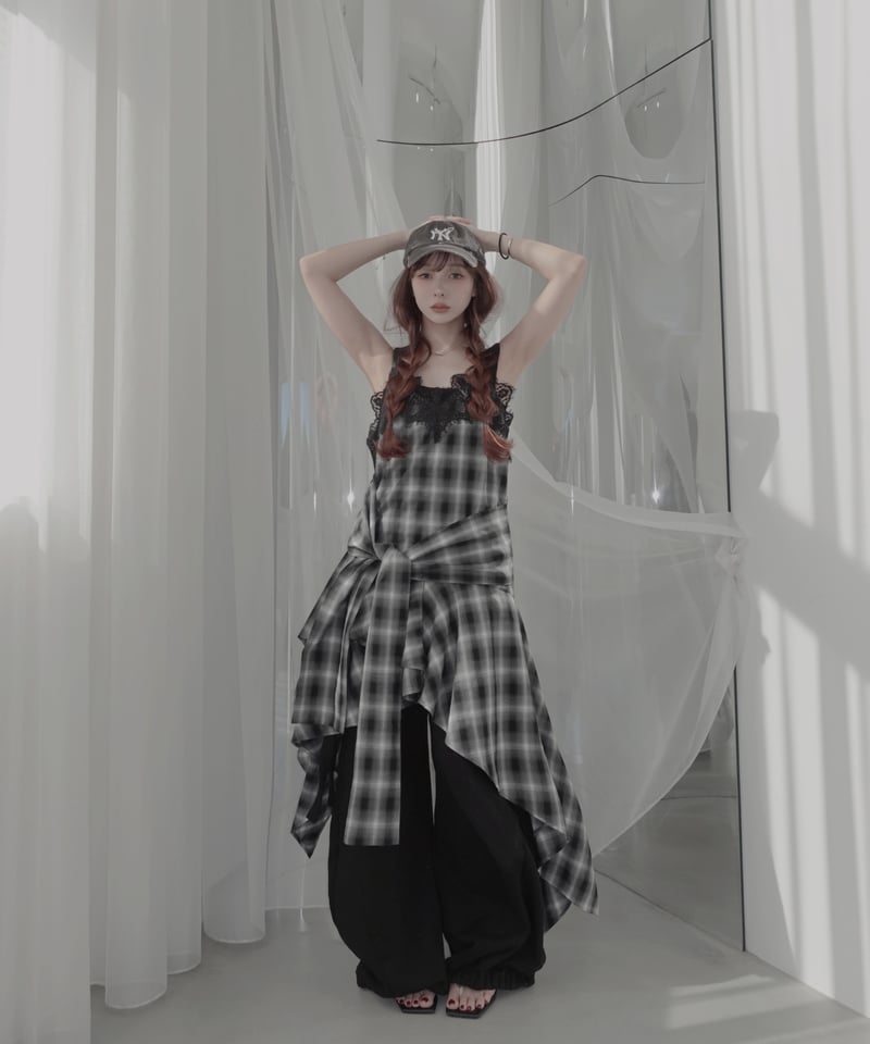 Black】レイヤードチェックワンピース / Layered Check Dress | F