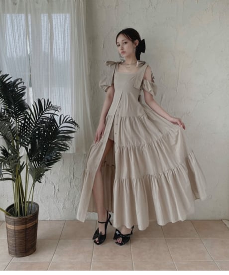 ショルダーリボンサマーロングドレス / Shoulder Ribbon Summer Long Dress