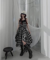 【Black】レイヤードチェックワンピース / Layered Check Dress