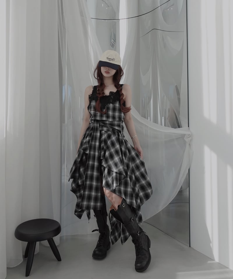 Black】レイヤードチェックワンピース / Layered Check Dress | F