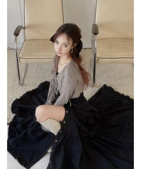 フリルヘムクロップドリボンニットカーディガン / Frill Hem Cropped Ribbon Knit Cardigan