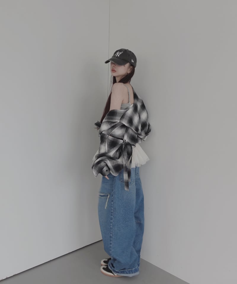 Check】サイドカットフードシャツ/Side Cutting Hooded Shirts  