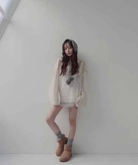 【IceWhite】ショルダーリボンモヘアニット/Shoulder Ribbon Mohair Knit