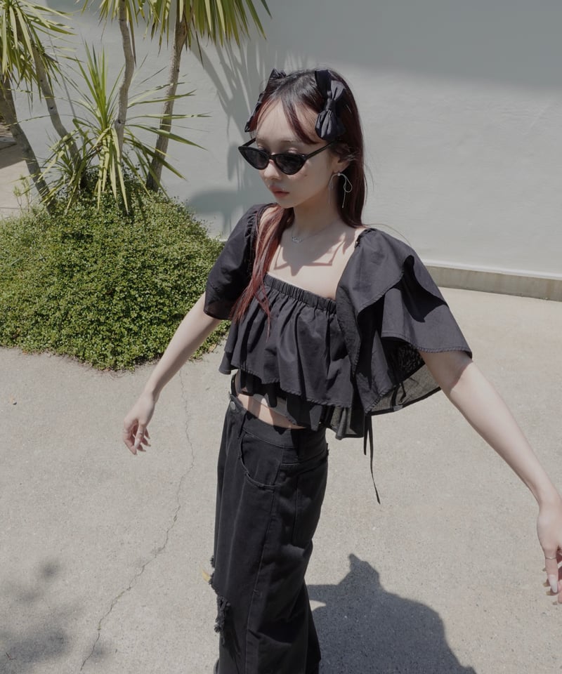 タグ付き24SSフィクショントーキョー　3wayスリーブボリュームフリルトップ 3wayスリーブボリュームフリルトップ / 3Way Sleeve Volume