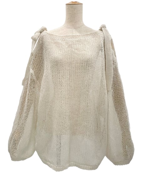 【IceWhite】ショルダーリボンモヘアニット/Shoulder Ribbon Mohair Knit