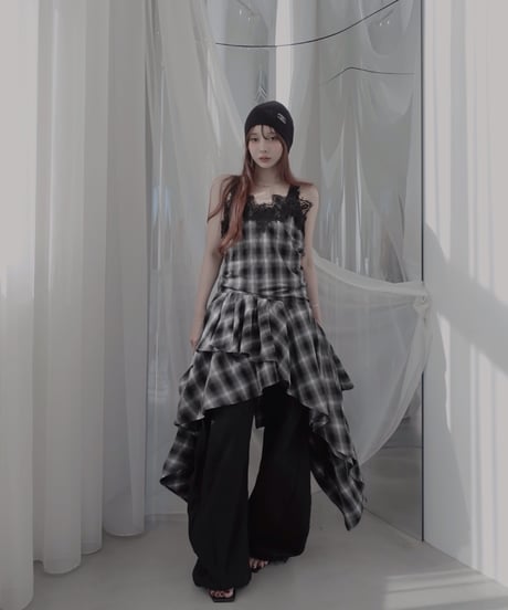 【Black】レイヤードチェックワンピース / Layered Check Dress