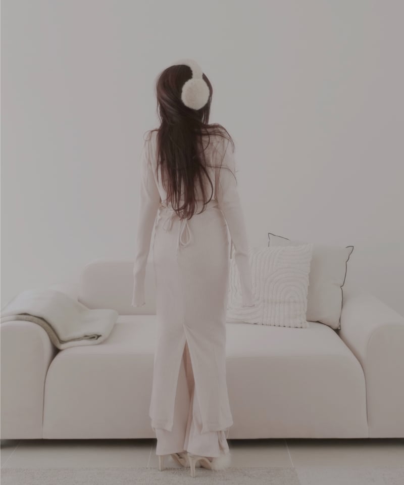 サイドリボンリブフレアパンツ /Side Ribbon Rib Flare Pants | F