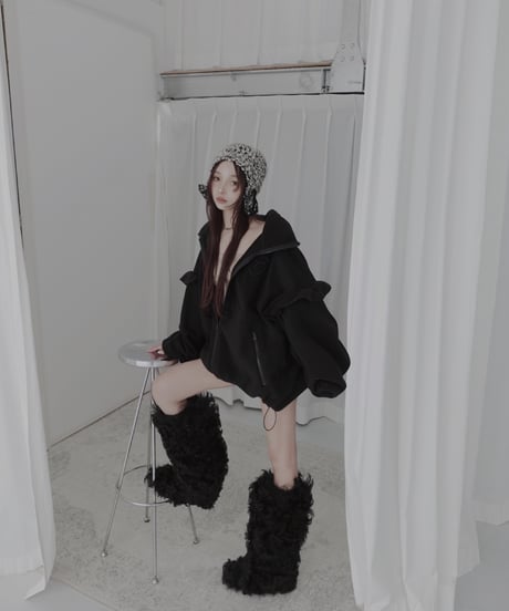 【Black】ダブルジップフリルフリース /Double Zip Frill Fleece