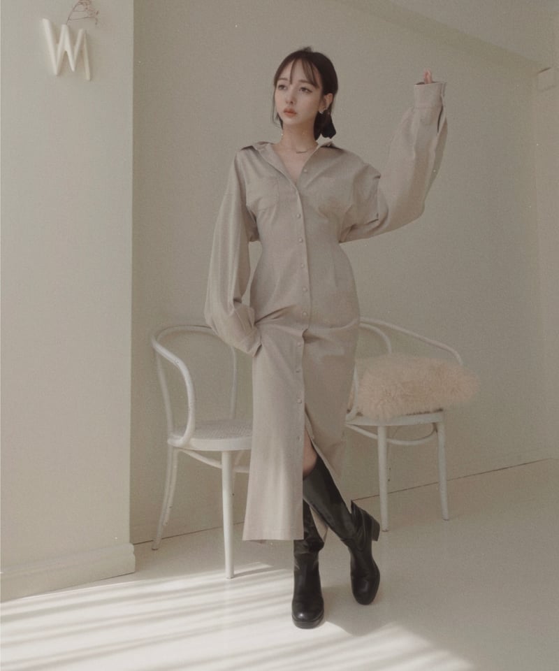 バックオープンシャツドレス / Back Open Shirts Dress | FICTIO