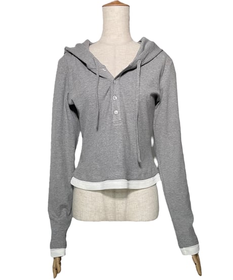 【LightGray】レイヤードフードトップス / Layered Hood Top