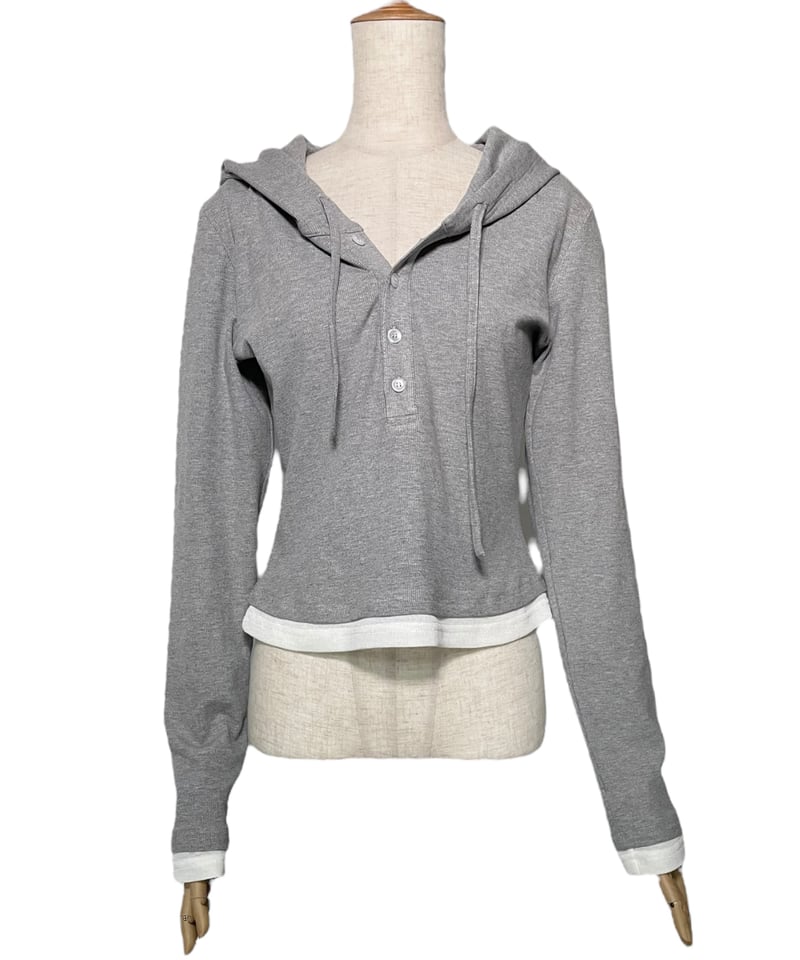 【新品】fictiontokyo レイヤードフードトップス LightGray】レイヤードフードトップス / Layered Hood Top | FI