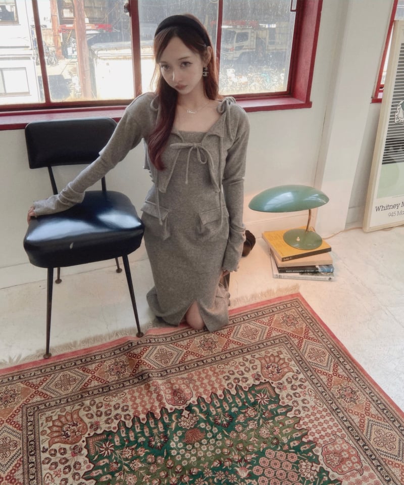 2サイドポケット バックオープンスリットニットワンピース