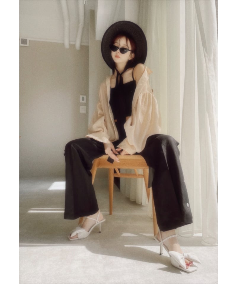 バックオープンシアーシャツ + ミニリブワンピ/Back Open Sheer Shirts