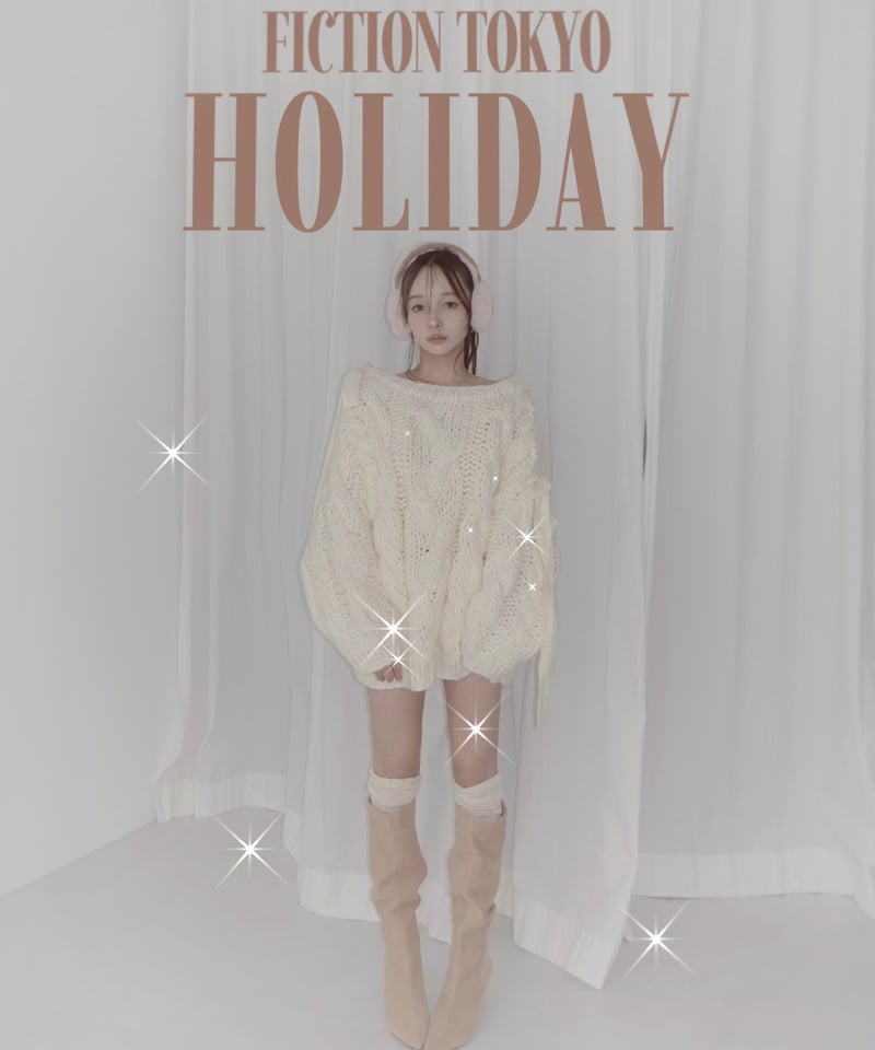 ハンドニッティングケーブルリボンニット/Hand-knitted Cable Ribbon K