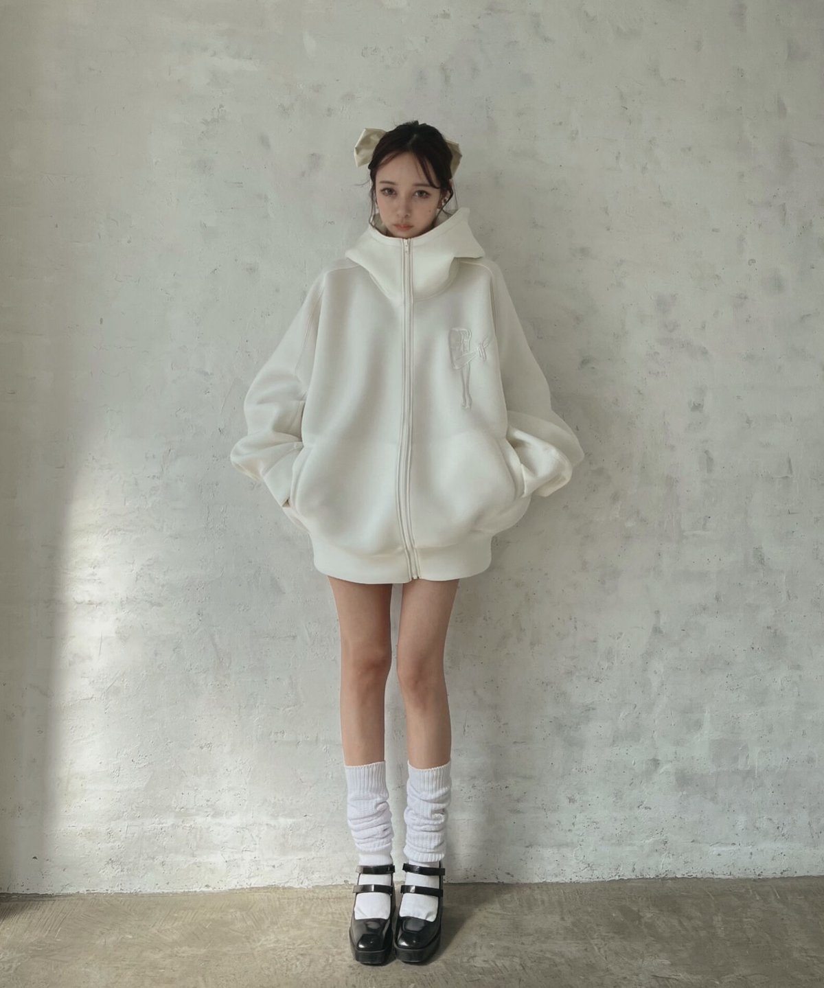 ロゴ刺繍ボンディングフルジップフーディー fiction tokyo ボンディングダブルジップフーディー / Logo Embroidery Bonding