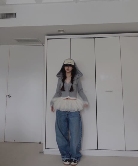 【LightGray】レイヤードフードトップス / Layered Hood Top