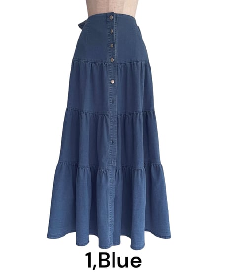 バックリボンデニムティアードスカート / Back Ribbon Denim Tiered Skirt