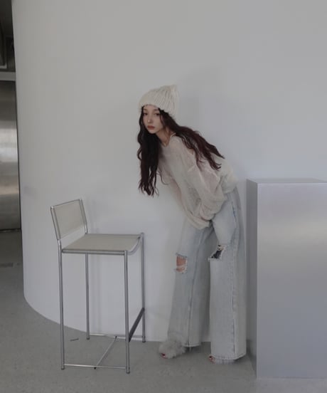 【IceWhite】ショルダーリボンモヘアニット/Shoulder Ribbon Mohair Knit