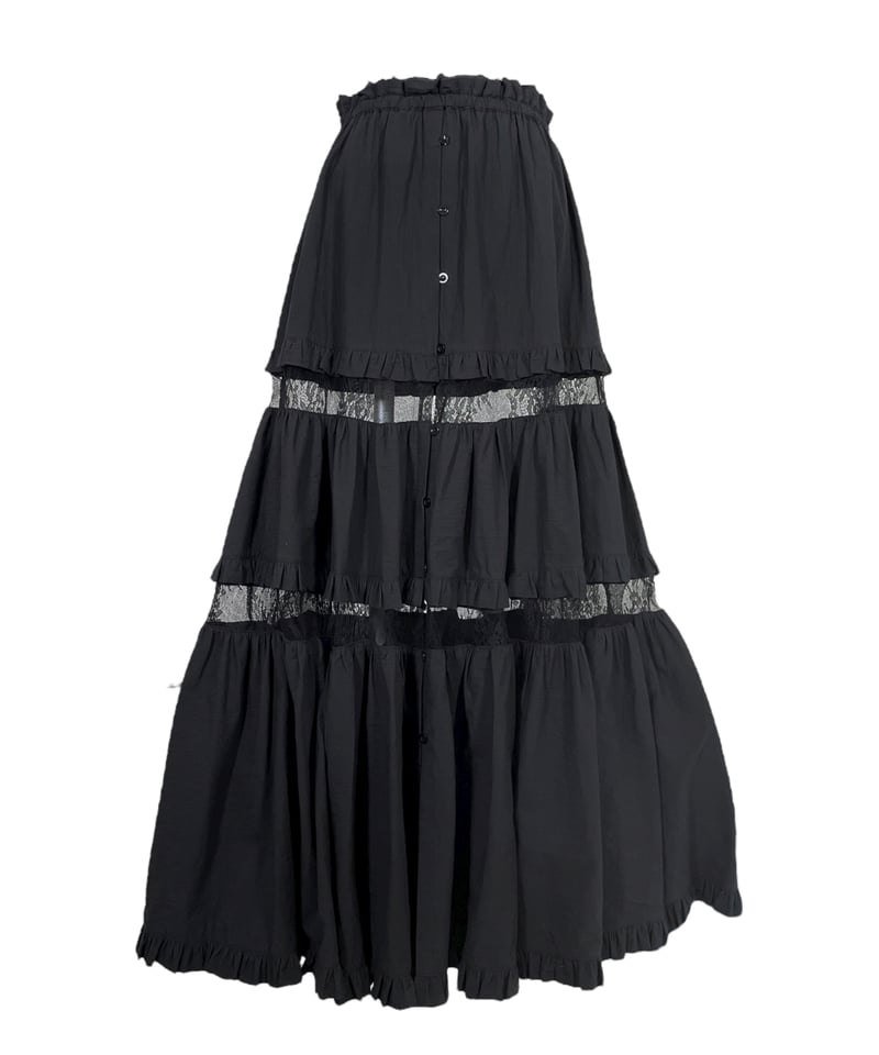 Black］フロントオープンレースティアードスカート / Front Open Lace T