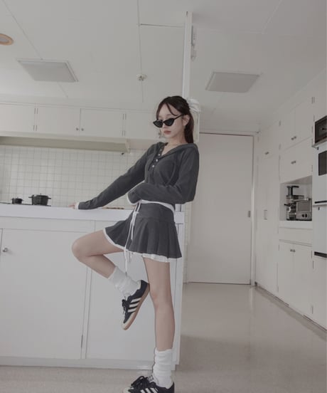 【DarkGray】レイヤードフードトップス /Layered Hood Top