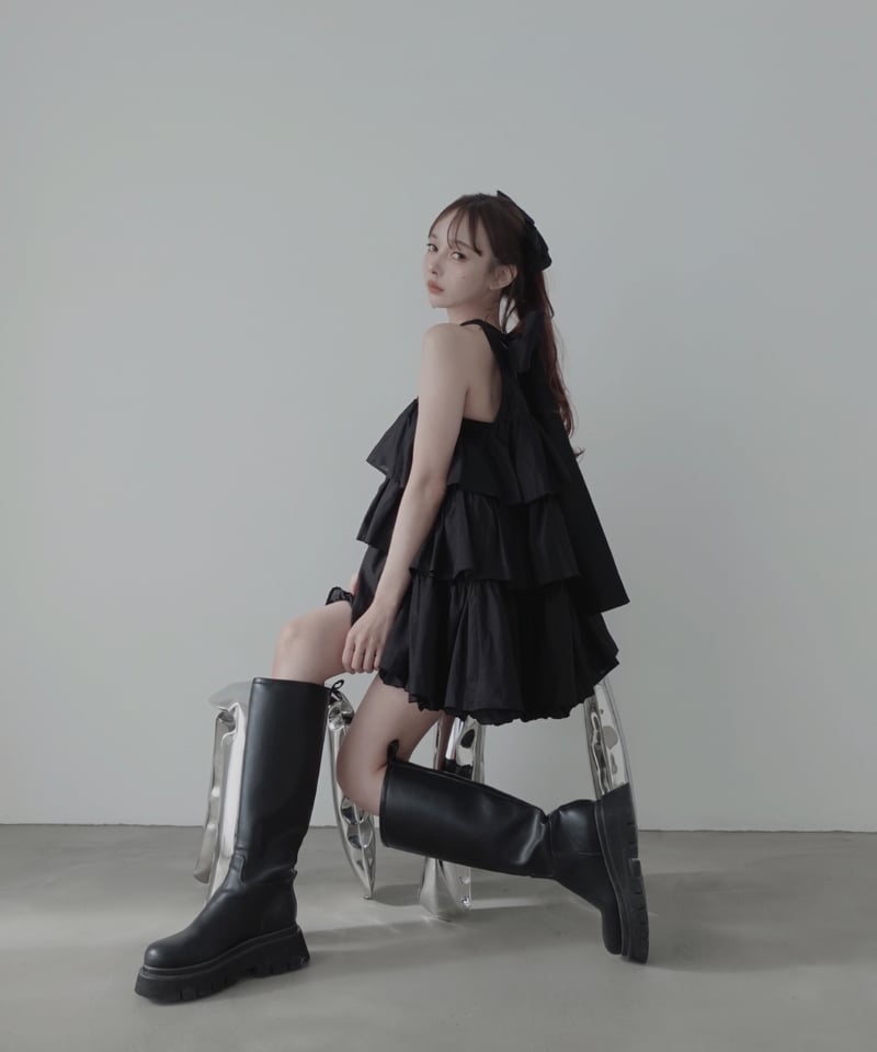Black】ティアードバルーンチュニックワンピース / Tiered Balloon Tun