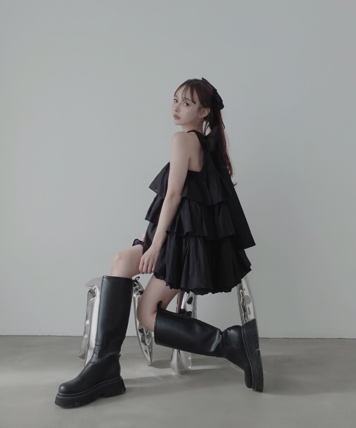 Black】ティアードバルーンチュニックワンピース / Tiered Balloon Tun