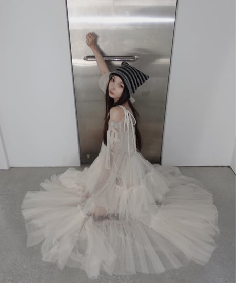 【IceWhite】ショルダーリボンモヘアニット/Shoulder Ribbon Mohair Knit