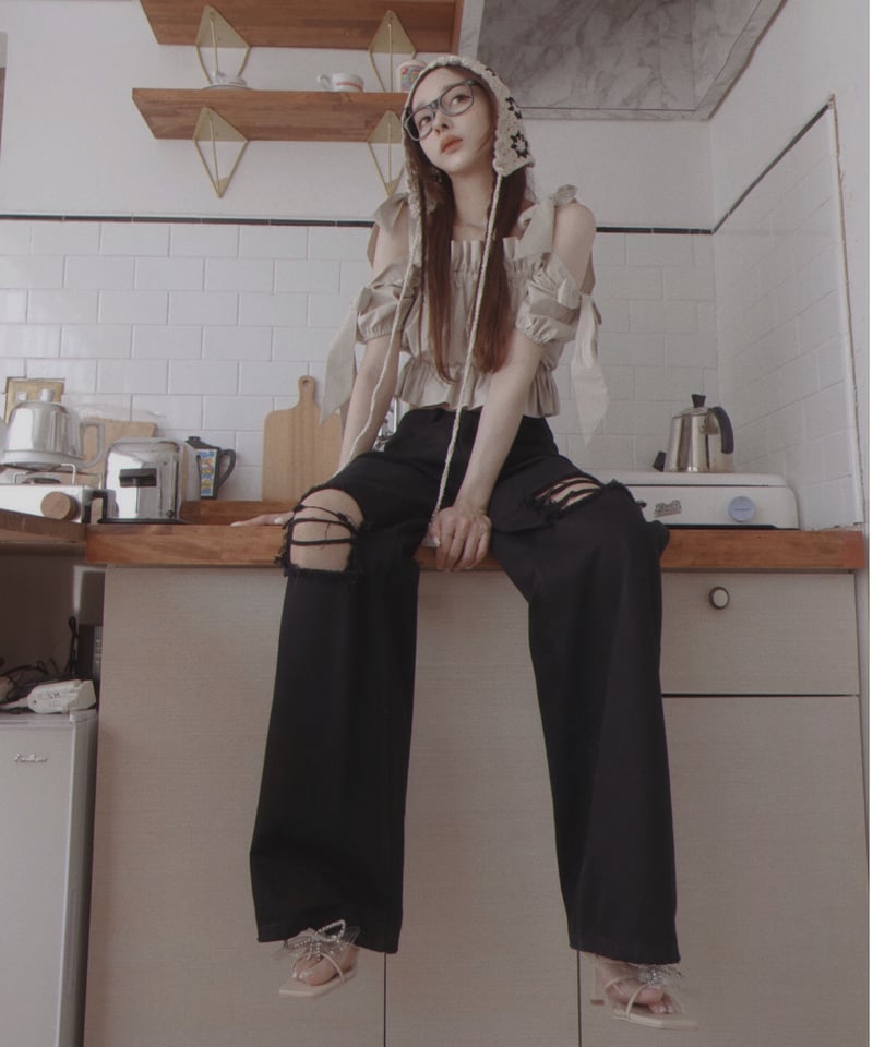 ショルダーダブルリボントップス ショルダーダブルリボントップス Shoulder DoubleRibbon Tops | FI