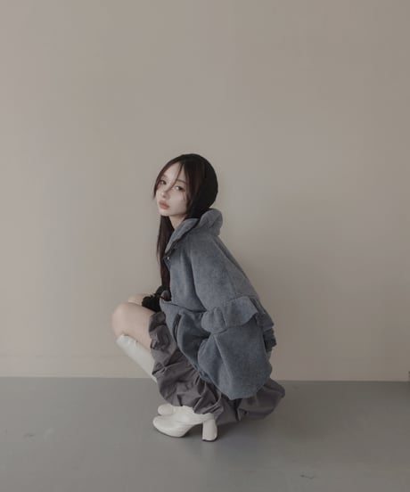 【Gray】ダブルジップフリルフリース /Double Zip Frill Fleece