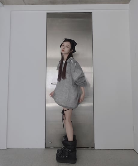 【Gray】ショルダーリボンモヘアニット/Shoulder Ribbon Mohair Knit
