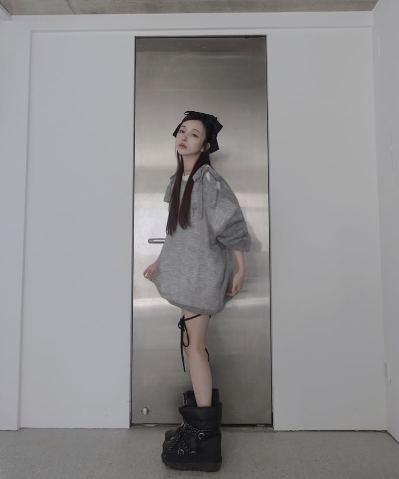 Gray】ショルダーリボンモヘアニット/Shoulder Ribbon Mohair Kni Gray】ショルダーリボンモヘアニット/Shoulder Ribbon Mohair Kni
