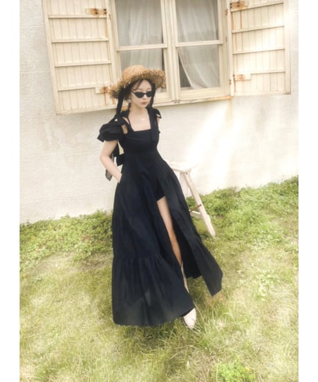 ショルダーリボンサマーロングドレス / Shoulder Ribbon Summer Long Dress