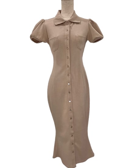 バックリボンポロフレアワンピース /Back Ribbon Polo Flare One-Piece