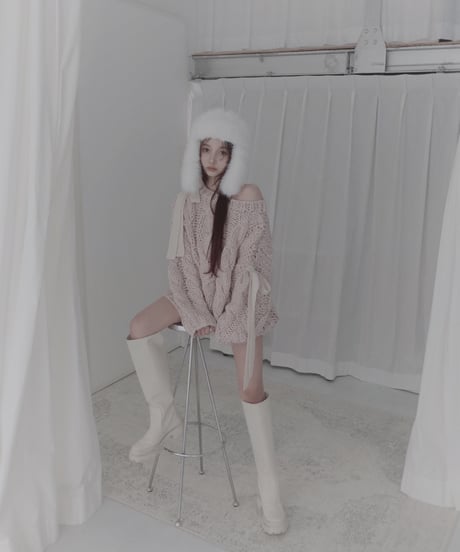 ハンドニッティングケーブルリボンニット/Hand-knitted Cable Ribbon Knit
