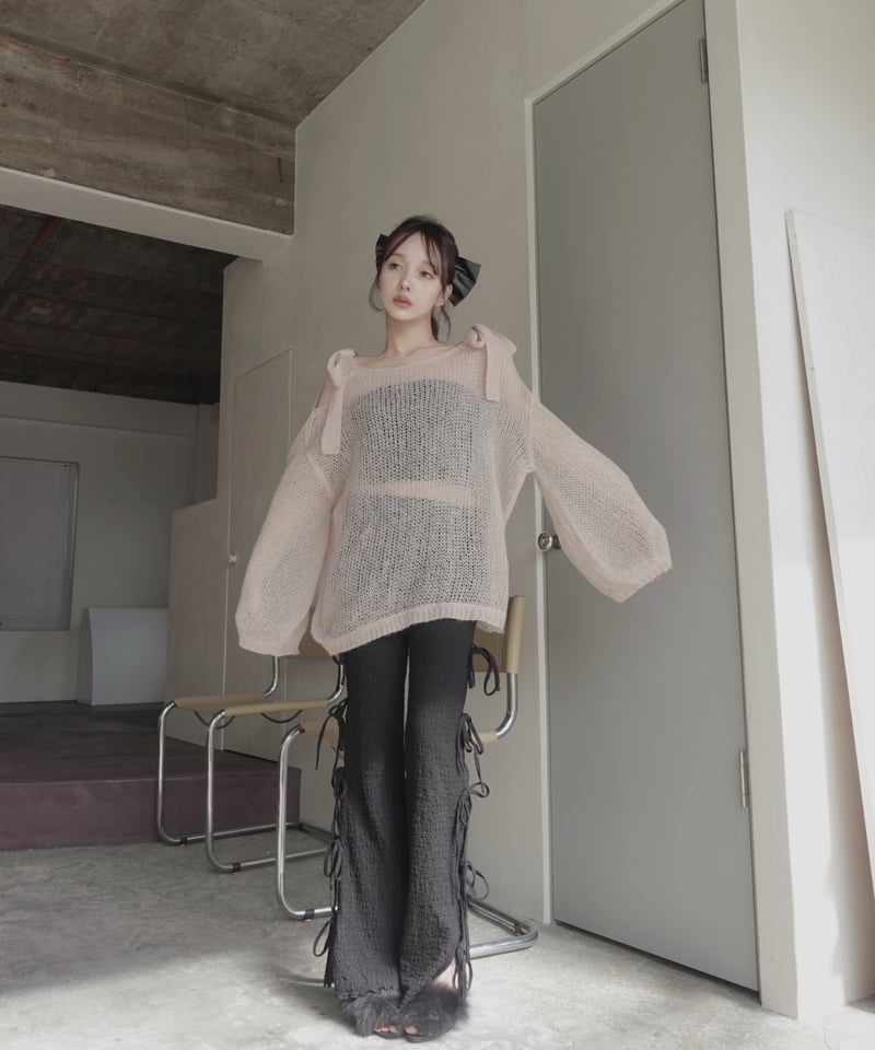 サイドリボンフレアパンツ / Side Ribbon Flare Pants | FICTIO