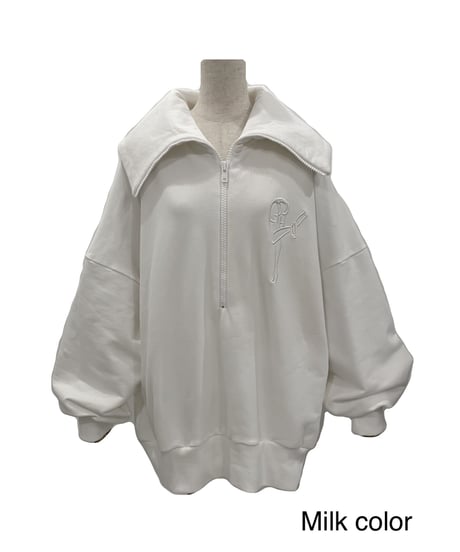 ハーフジップアップロゴ刺繍ビッグスウェット/ Half Zip-up Logo Embroidery Big  Sweat