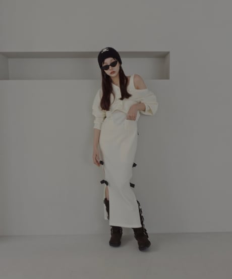 レザーリボンスリットワンピース / Faux Leather ribbon Slit One-Piece