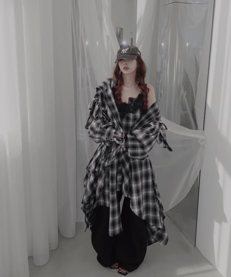 【Black】レイヤードチェックワンピース / Layered Check Dress
