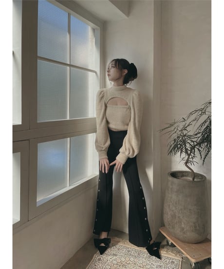 バックリボンサイドスリットフレアパンツ / Back Ribbon Side Slit Flare Pants