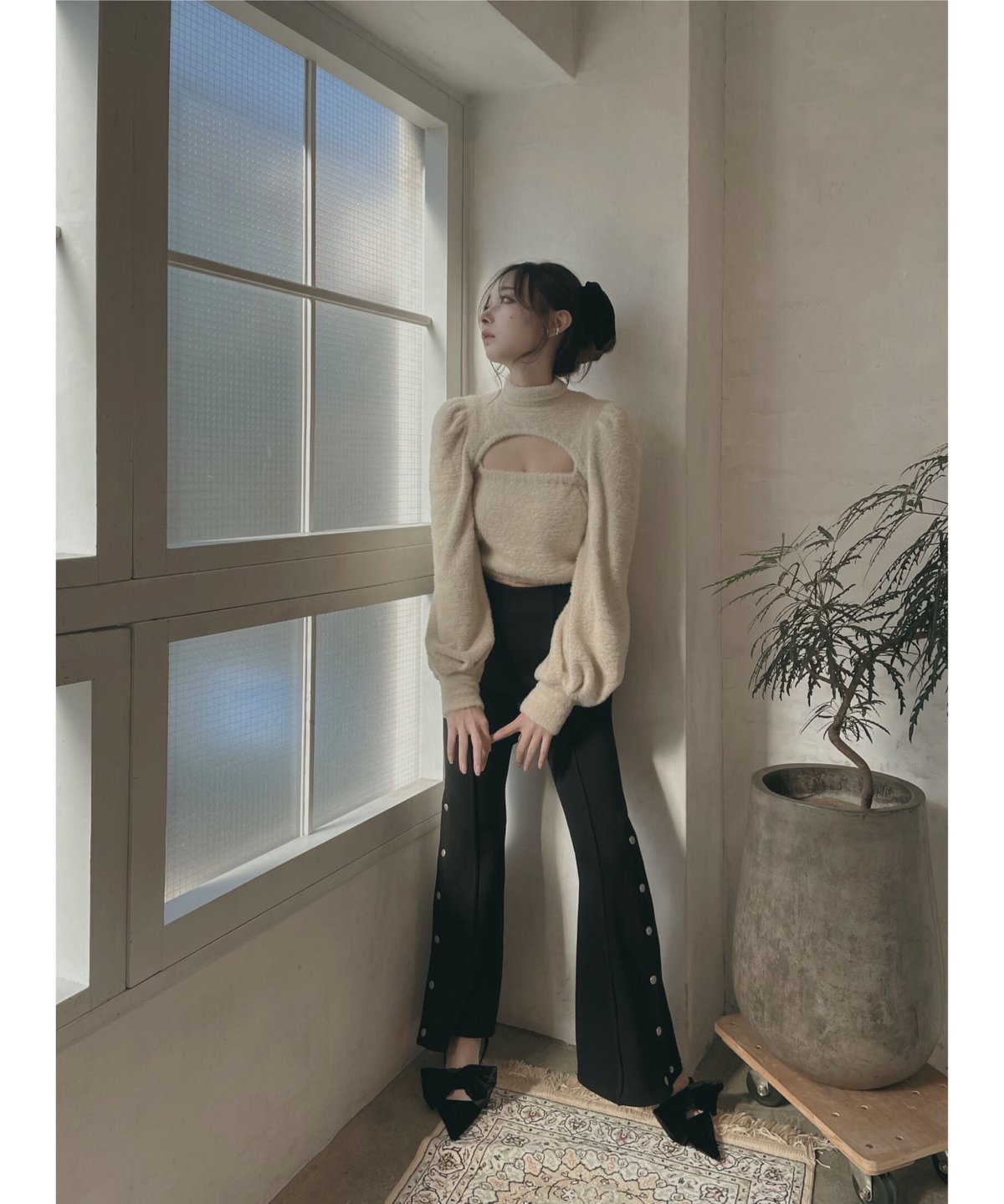 バックリボンサイドスリットフレアパンツ / Back Ribbon Side Slit Fla 