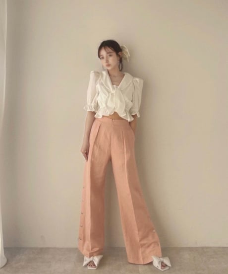 バックリボンサイドスリットパンツ /Back Ribbon Side Slit Pants