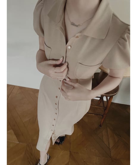 バックリボンポロフレアワンピース /Back Ribbon Polo Flare One-Piece