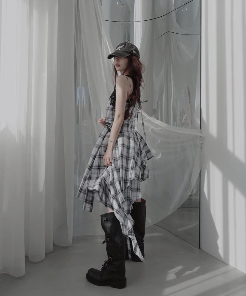 White】レイヤードチェックワンピース / Layered Check Dress | F