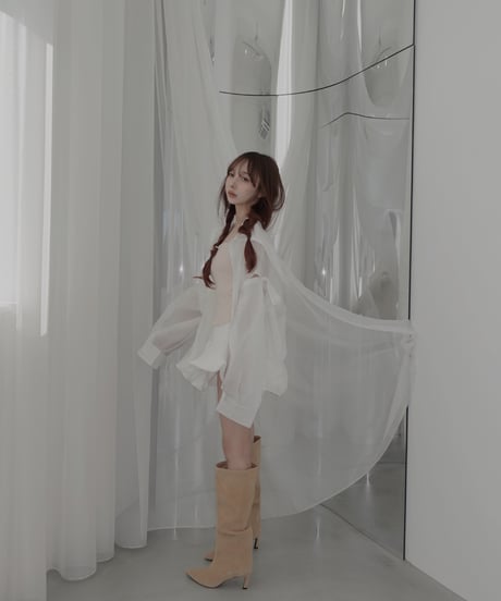 【Sheer Milk】サイドカットフードシャツ/Side Cutting Hooded Shirts