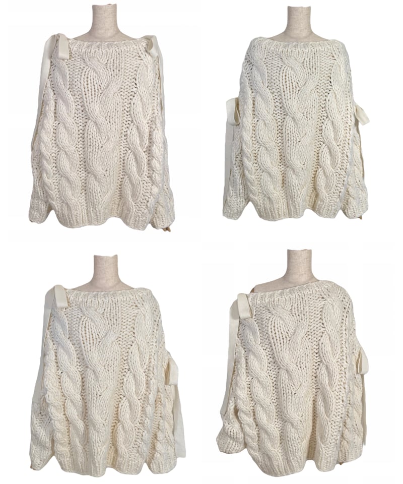 ハンドニッティングケーブルリボンニット/Hand-knitted Cable Ribbon K