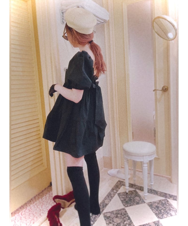 ブラック】パフスリーブチュニックワンピ Puff Sleeve Tunic One-Piec