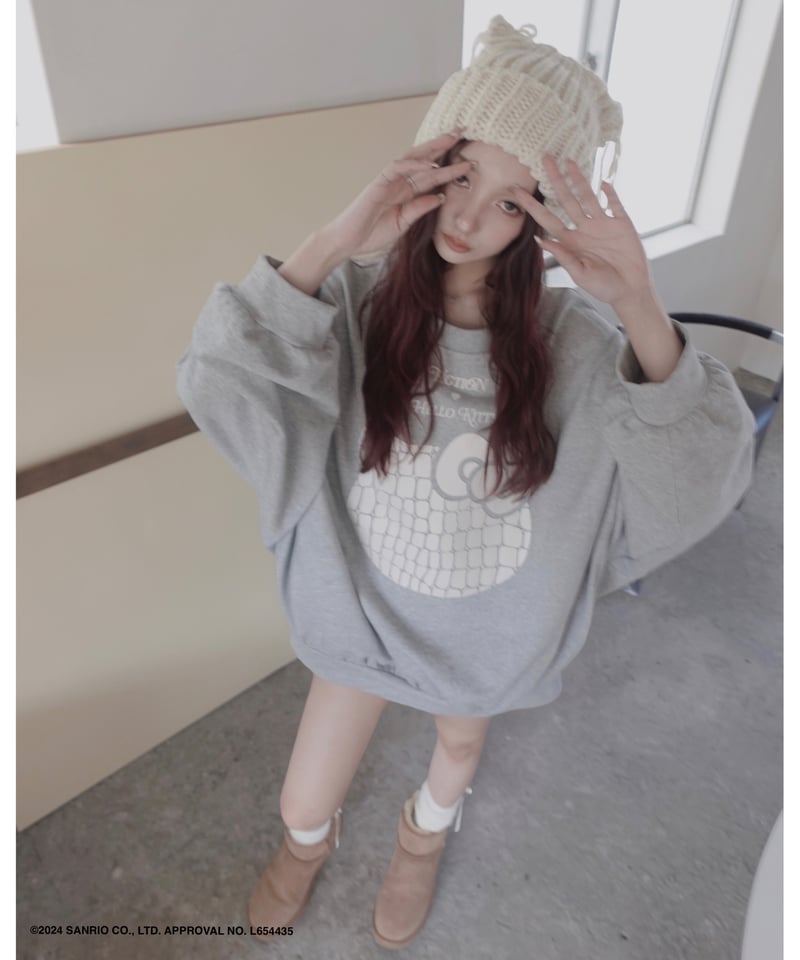 Gray】♡ Croco Kitty ♡ ボリュームスリーブスウェットトップ Gray】♡ Croco Kitty ♡ ボリュームスリーブスウェットトップ