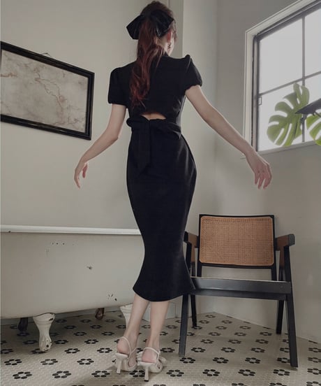 バックリボンポロフレアワンピース /Back Ribbon Polo Flare One-Piece